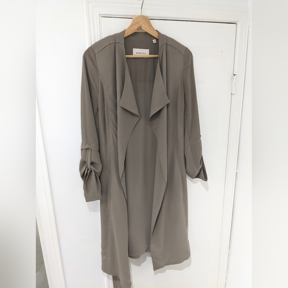 Shirt jacket from Aritzia made in a light, silky type material, hangs nicely.